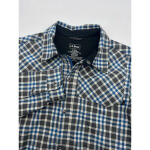 L.L.‎ Bean Blue Plaid Utility Trucker Jacket Full Zip Snap On Shacket Men L Tall
